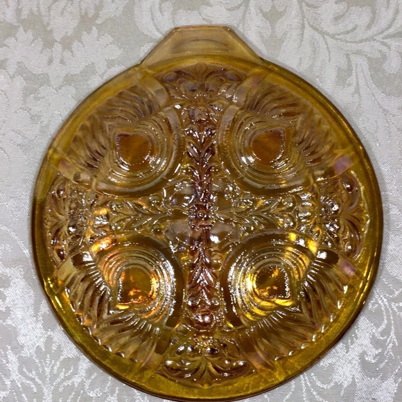 Vintage Carnival Glass Iridescent Marigold Footed Two Section Dish - Picture 4 of 7